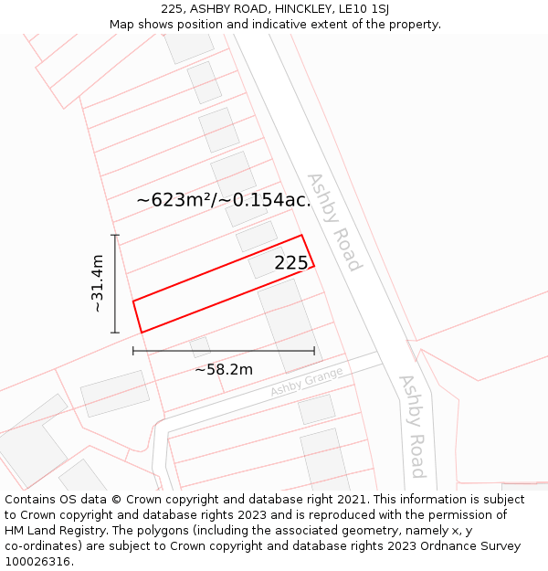 225, ASHBY ROAD, HINCKLEY, LE10 1SJ: Plot and title map