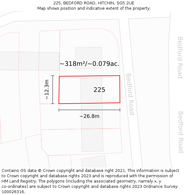 225, BEDFORD ROAD, HITCHIN, SG5 2UE: Plot and title map
