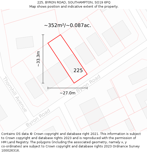 225, BYRON ROAD, SOUTHAMPTON, SO19 6PQ: Plot and title map