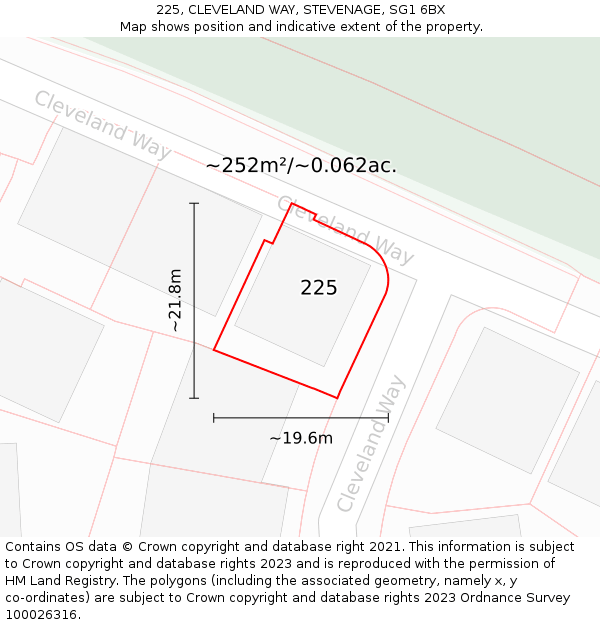 225, CLEVELAND WAY, STEVENAGE, SG1 6BX: Plot and title map