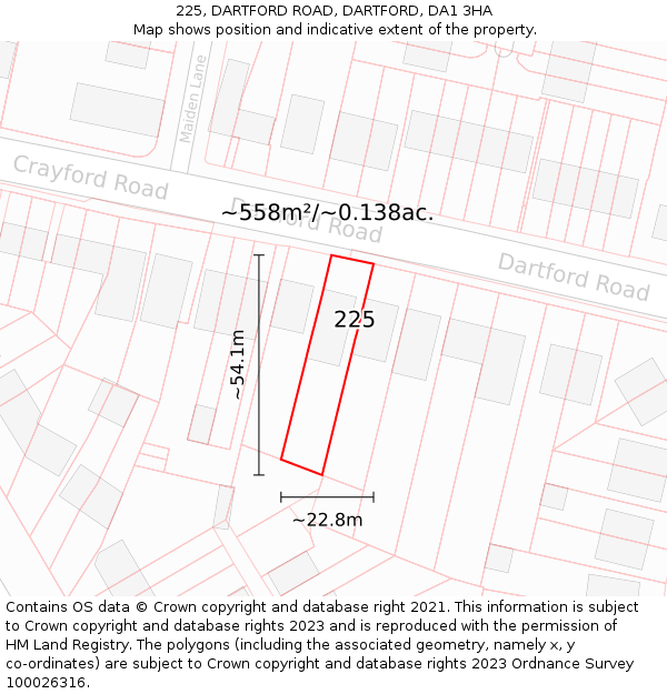 225, DARTFORD ROAD, DARTFORD, DA1 3HA: Plot and title map