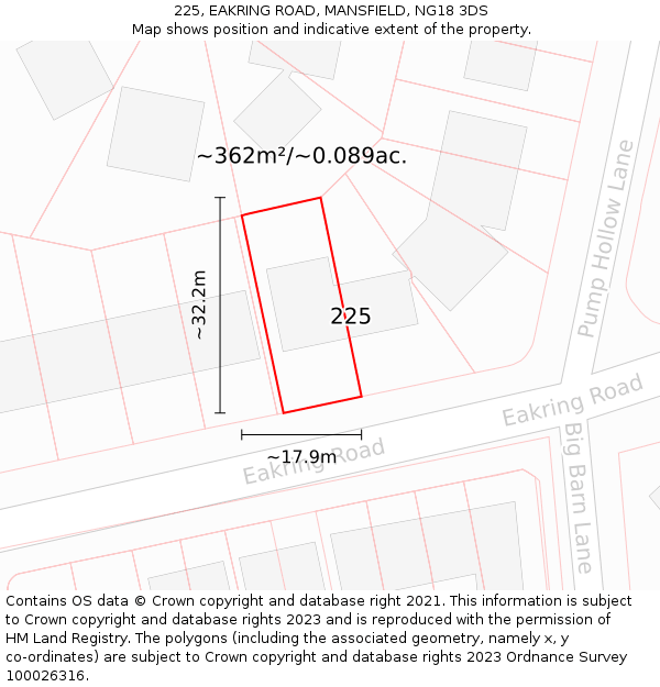 225, EAKRING ROAD, MANSFIELD, NG18 3DS: Plot and title map