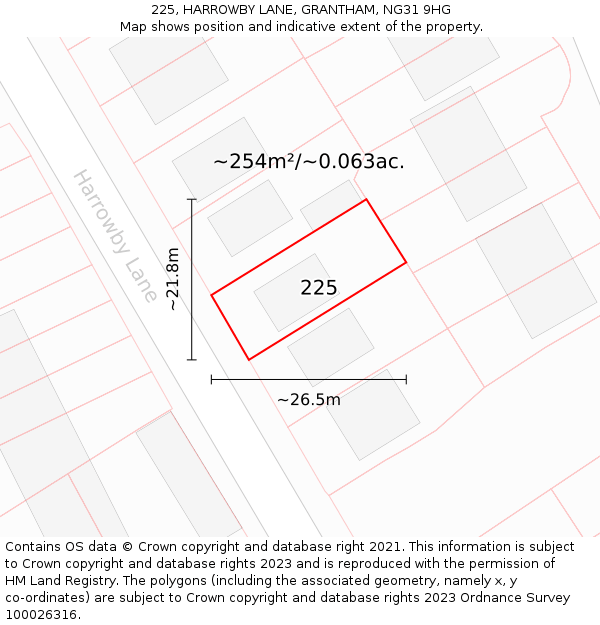 225, HARROWBY LANE, GRANTHAM, NG31 9HG: Plot and title map