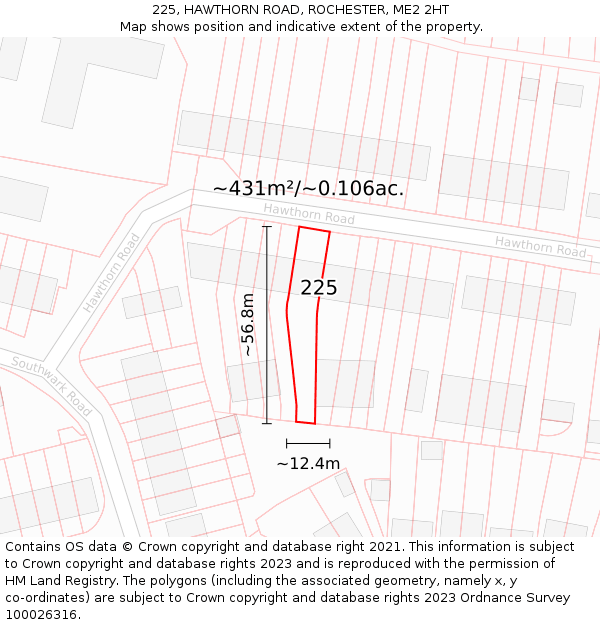 225, HAWTHORN ROAD, ROCHESTER, ME2 2HT: Plot and title map