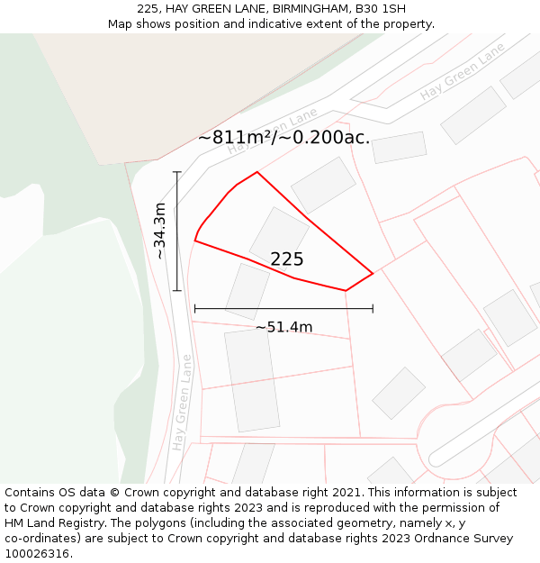 225, HAY GREEN LANE, BIRMINGHAM, B30 1SH: Plot and title map