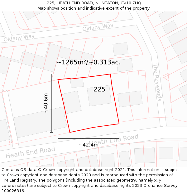 225, HEATH END ROAD, NUNEATON, CV10 7HQ: Plot and title map