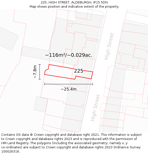 225, HIGH STREET, ALDEBURGH, IP15 5DN: Plot and title map