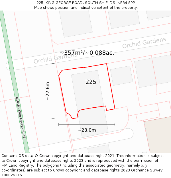 225, KING GEORGE ROAD, SOUTH SHIELDS, NE34 8PP: Plot and title map