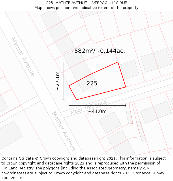 225, MATHER AVENUE, LIVERPOOL, L18 9UB: Plot and title map