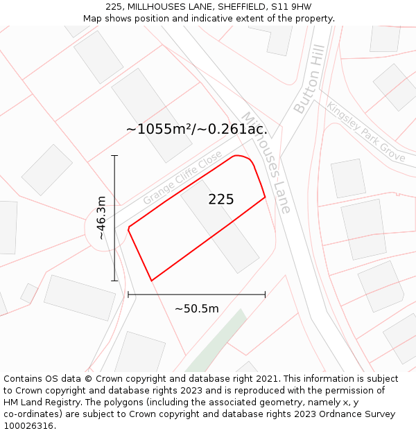 225, MILLHOUSES LANE, SHEFFIELD, S11 9HW: Plot and title map