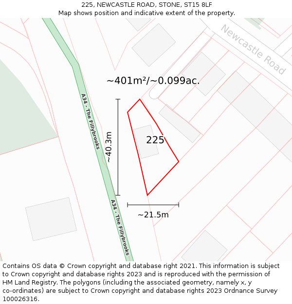 225, NEWCASTLE ROAD, STONE, ST15 8LF: Plot and title map