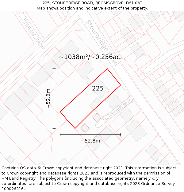 225, STOURBRIDGE ROAD, BROMSGROVE, B61 0AT: Plot and title map