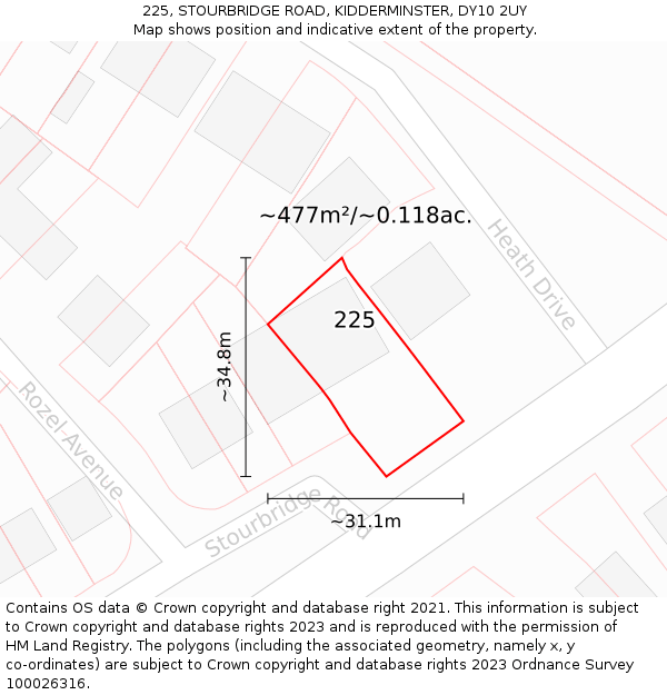 225, STOURBRIDGE ROAD, KIDDERMINSTER, DY10 2UY: Plot and title map