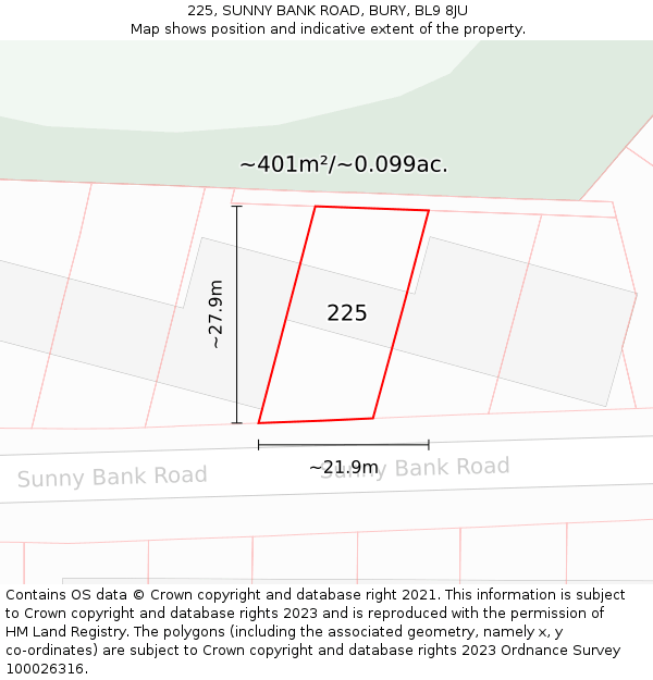 225, SUNNY BANK ROAD, BURY, BL9 8JU: Plot and title map