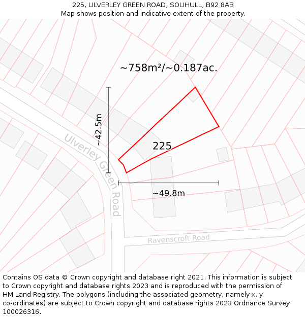 225, ULVERLEY GREEN ROAD, SOLIHULL, B92 8AB: Plot and title map