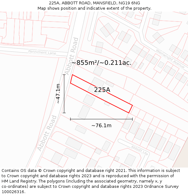 225A, ABBOTT ROAD, MANSFIELD, NG19 6NG: Plot and title map