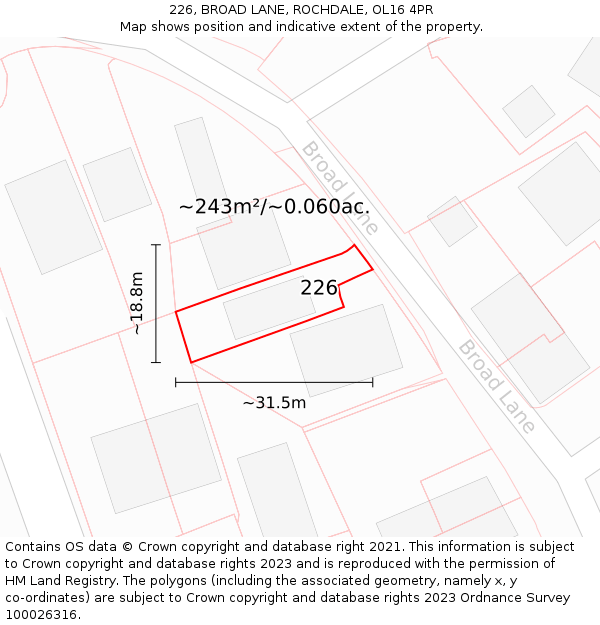 226, BROAD LANE, ROCHDALE, OL16 4PR: Plot and title map