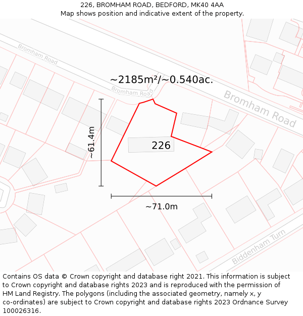 226, BROMHAM ROAD, BEDFORD, MK40 4AA: Plot and title map