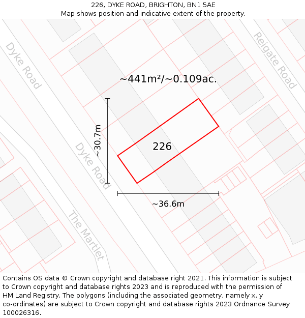 226, DYKE ROAD, BRIGHTON, BN1 5AE: Plot and title map