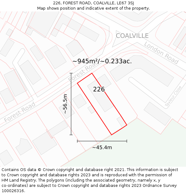 226, FOREST ROAD, COALVILLE, LE67 3SJ: Plot and title map