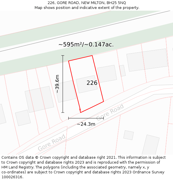 226, GORE ROAD, NEW MILTON, BH25 5NQ: Plot and title map