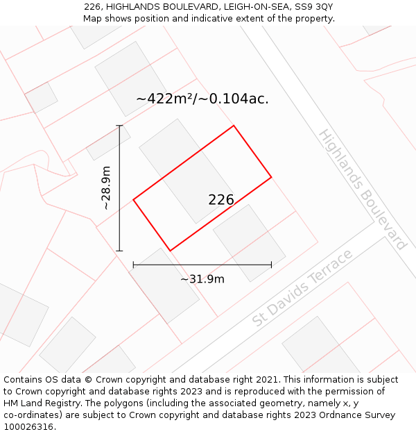 226, HIGHLANDS BOULEVARD, LEIGH-ON-SEA, SS9 3QY: Plot and title map