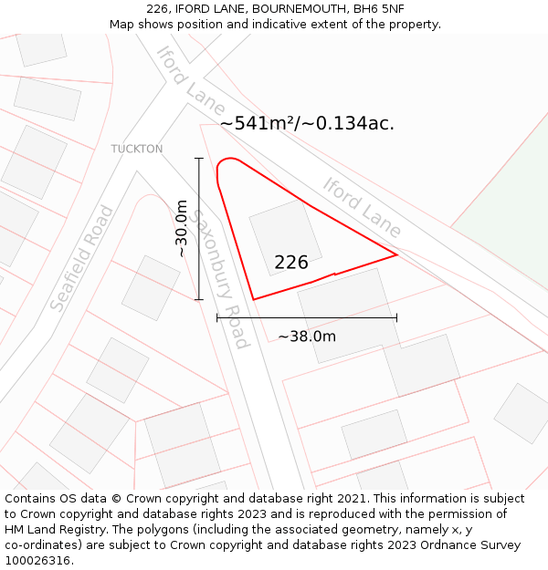226, IFORD LANE, BOURNEMOUTH, BH6 5NF: Plot and title map