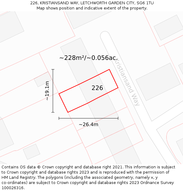 226, KRISTIANSAND WAY, LETCHWORTH GARDEN CITY, SG6 1TU: Plot and title map