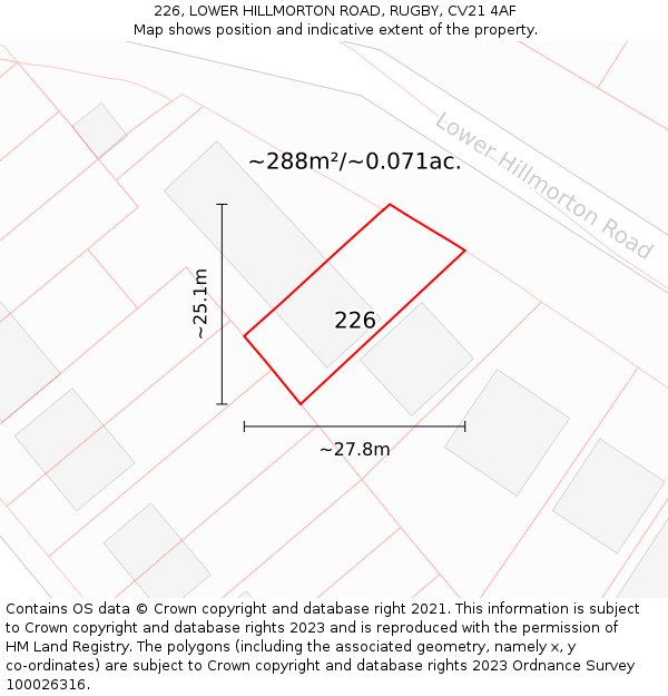 226, LOWER HILLMORTON ROAD, RUGBY, CV21 4AF: Plot and title map