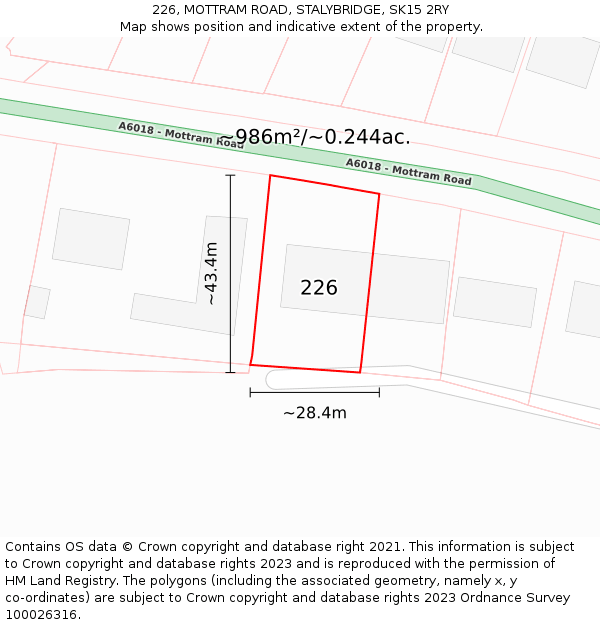 226, MOTTRAM ROAD, STALYBRIDGE, SK15 2RY: Plot and title map