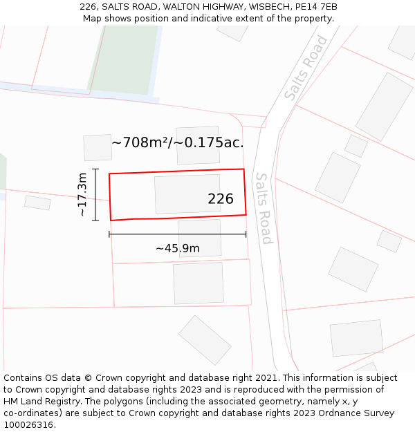 226, SALTS ROAD, WALTON HIGHWAY, WISBECH, PE14 7EB: Plot and title map