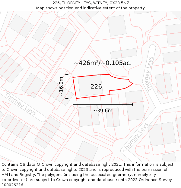 226, THORNEY LEYS, WITNEY, OX28 5NZ: Plot and title map