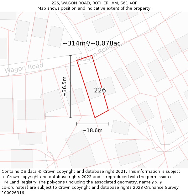 226, WAGON ROAD, ROTHERHAM, S61 4QF: Plot and title map