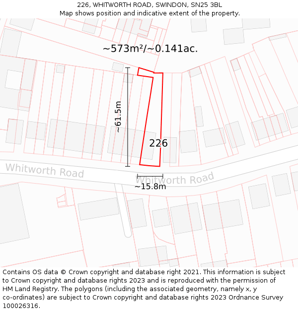 226, WHITWORTH ROAD, SWINDON, SN25 3BL: Plot and title map