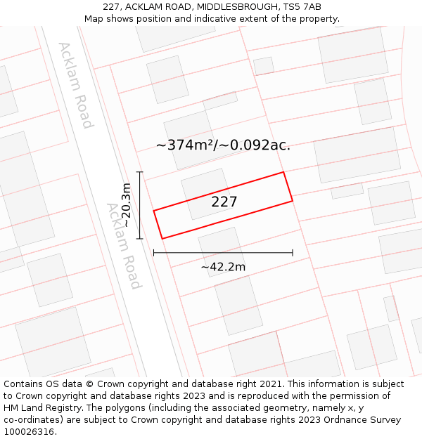 227, ACKLAM ROAD, MIDDLESBROUGH, TS5 7AB: Plot and title map