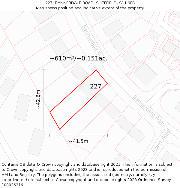227, BANNERDALE ROAD, SHEFFIELD, S11 9FD: Plot and title map