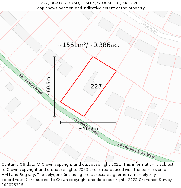 227, BUXTON ROAD, DISLEY, STOCKPORT, SK12 2LZ: Plot and title map