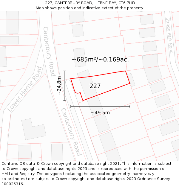 227, CANTERBURY ROAD, HERNE BAY, CT6 7HB: Plot and title map