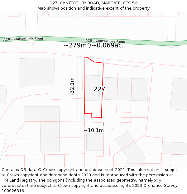 227, CANTERBURY ROAD, MARGATE, CT9 5JP: Plot and title map