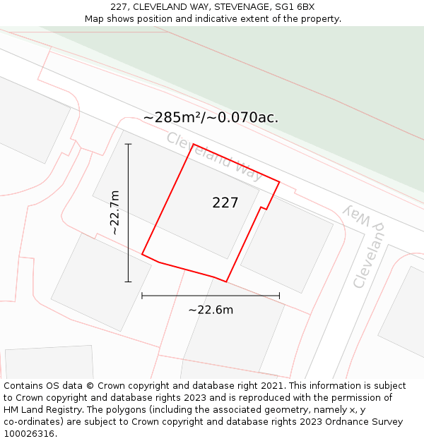 227, CLEVELAND WAY, STEVENAGE, SG1 6BX: Plot and title map