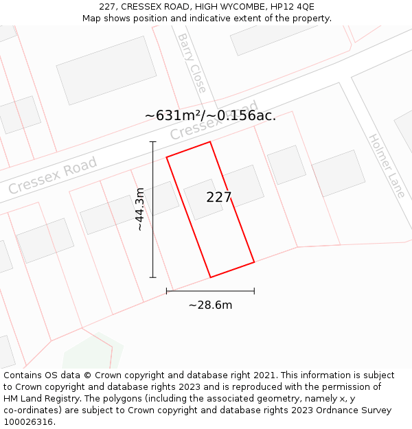 227, CRESSEX ROAD, HIGH WYCOMBE, HP12 4QE: Plot and title map