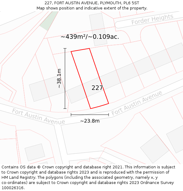 227, FORT AUSTIN AVENUE, PLYMOUTH, PL6 5ST: Plot and title map