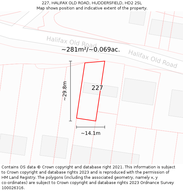 227, HALIFAX OLD ROAD, HUDDERSFIELD, HD2 2SL: Plot and title map