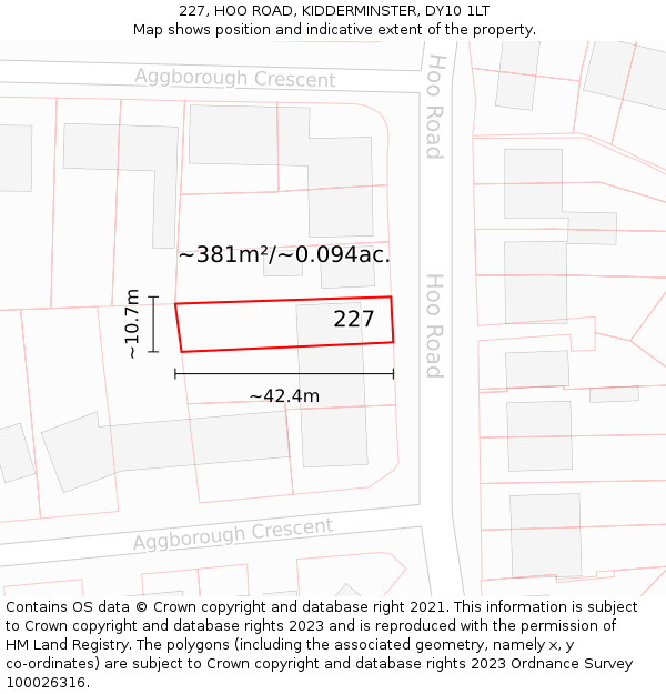 227, HOO ROAD, KIDDERMINSTER, DY10 1LT: Plot and title map