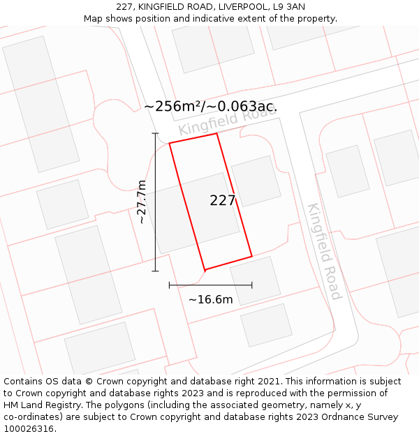 227, KINGFIELD ROAD, LIVERPOOL, L9 3AN: Plot and title map