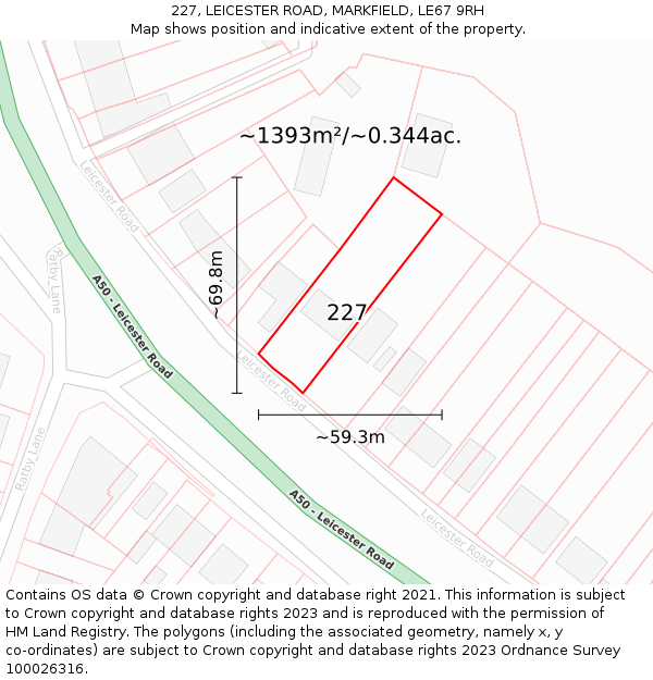 227, LEICESTER ROAD, MARKFIELD, LE67 9RH: Plot and title map