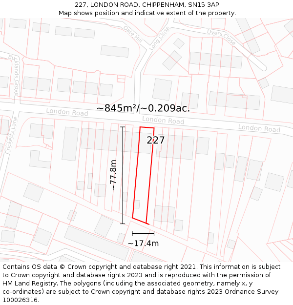 227, LONDON ROAD, CHIPPENHAM, SN15 3AP: Plot and title map