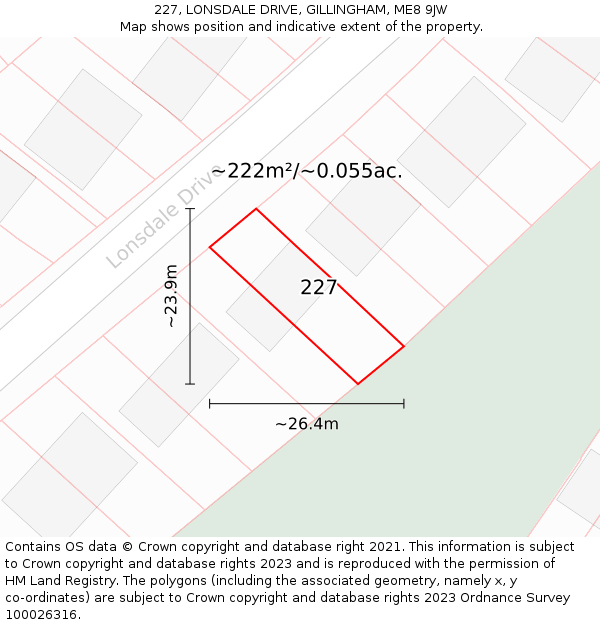 227, LONSDALE DRIVE, GILLINGHAM, ME8 9JW: Plot and title map