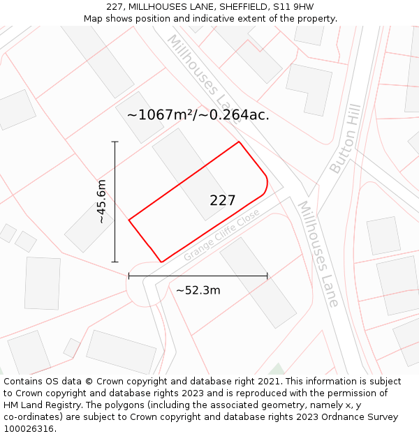 227, MILLHOUSES LANE, SHEFFIELD, S11 9HW: Plot and title map