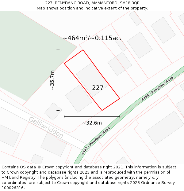 227, PENYBANC ROAD, AMMANFORD, SA18 3QP: Plot and title map